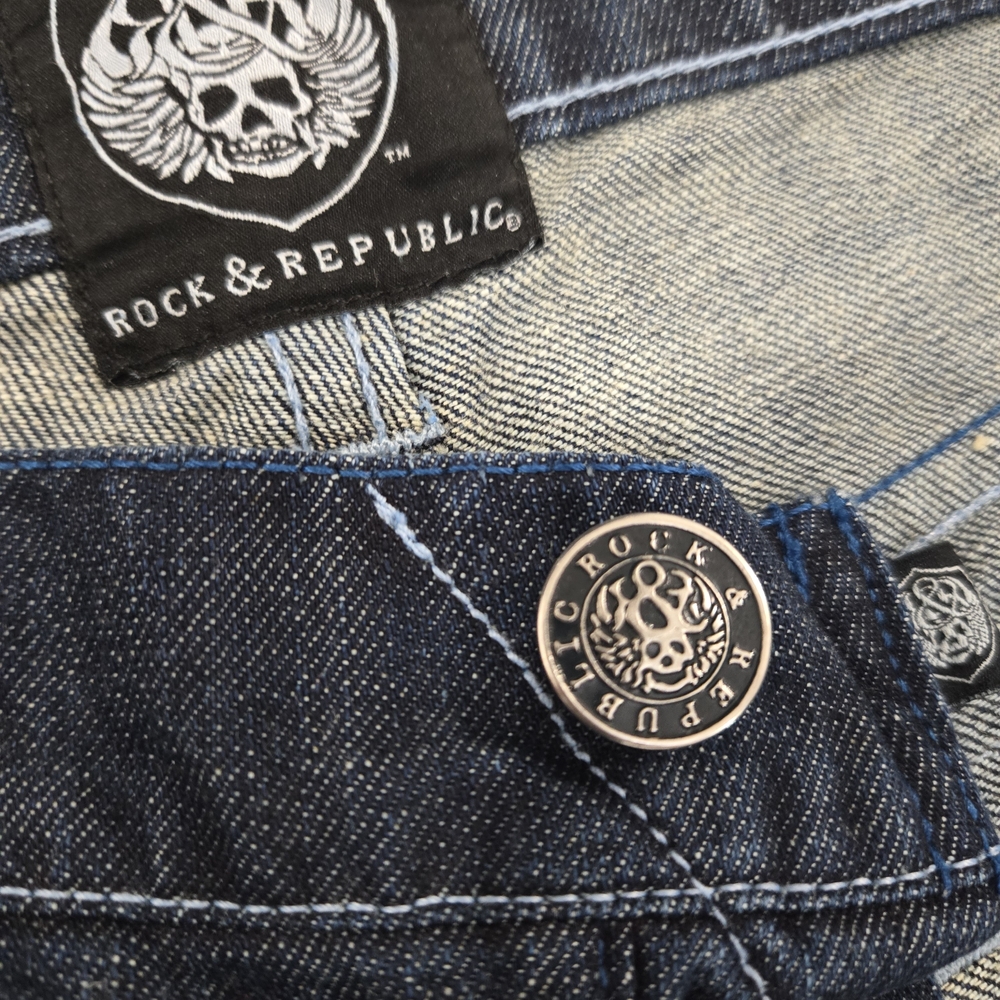 Rock & Republic Taylor Jeans Mens 34 Dark Wash Bootcut Embroidered Flap Pocket - Picture 6 of 13